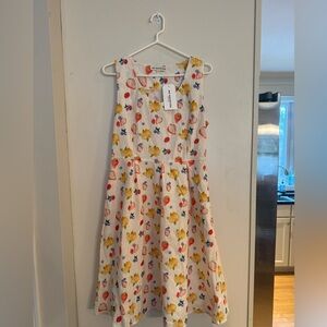 SM New York White Sleeveless Dress with Red, Yellow & Blue Fruit Print
